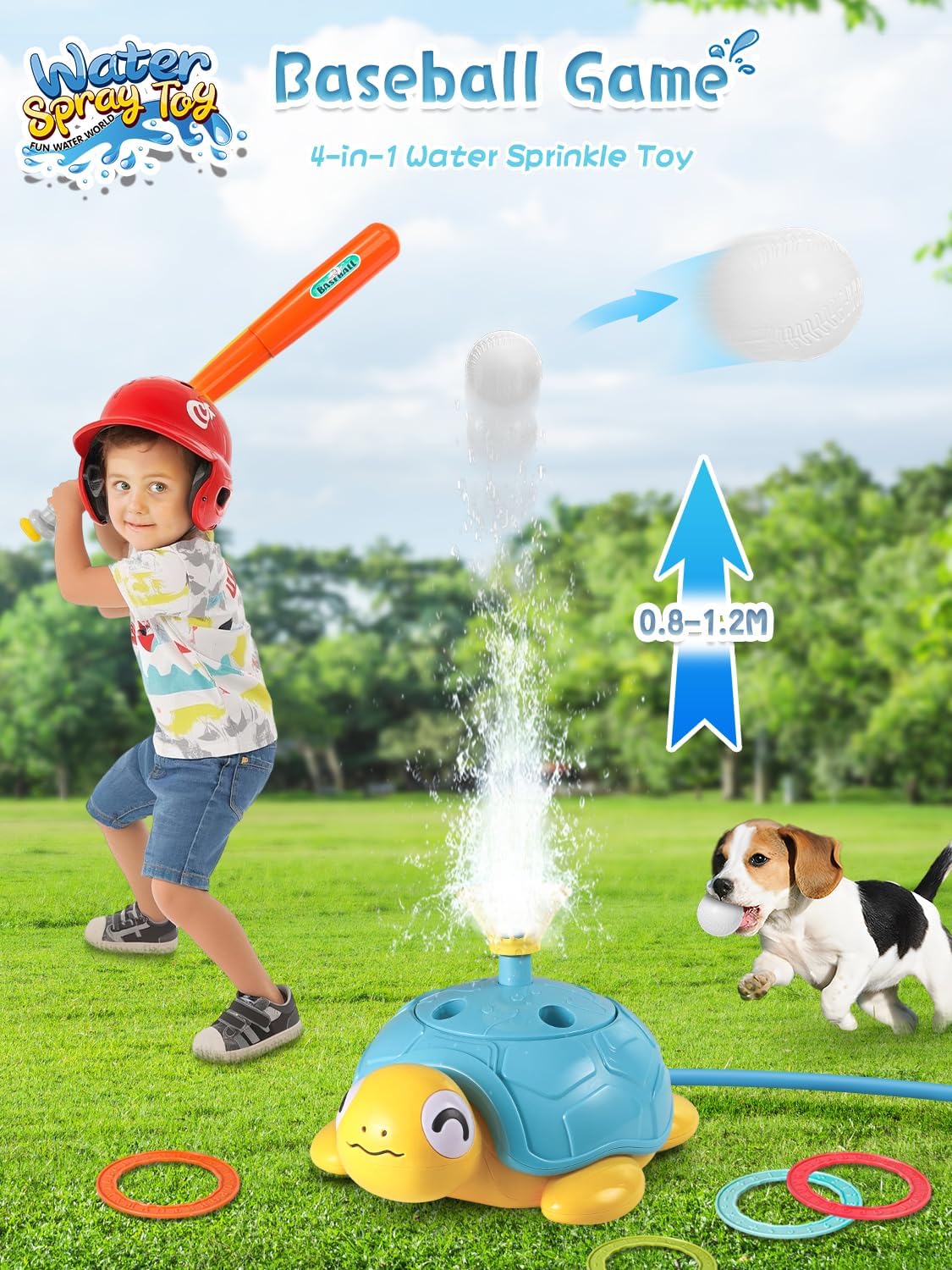 Detalle de 3 in 1 Kids Toys Turtle Sprinkler Set with Musical Jump & Ring Toss Rocket Launcher (Ages 3–12)
