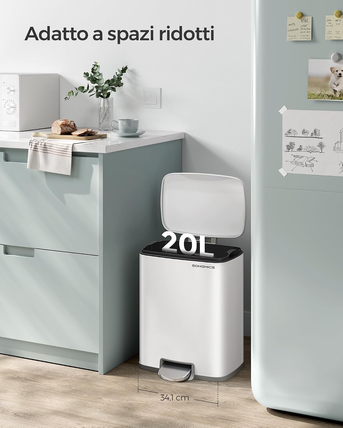 Detalle de SONGMICS Cestino da Cucina LTB543W01, pattumiera da 20 L con coperchio a chiusura morbida