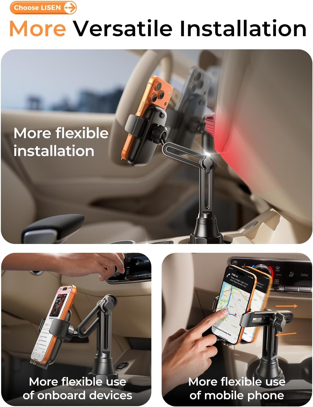 Detalle 2 de LISEN Upgraded Cup Holder Phone Mount 360°