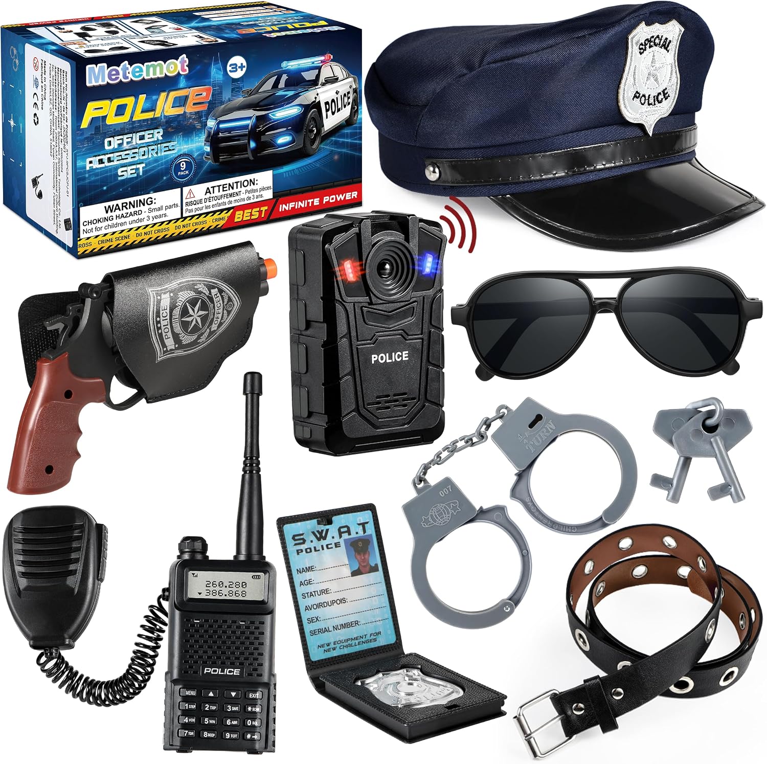 Detalle de Metemot 9-Piece Police Costume Accessory Set for Kids, Light-and-Sound Camera