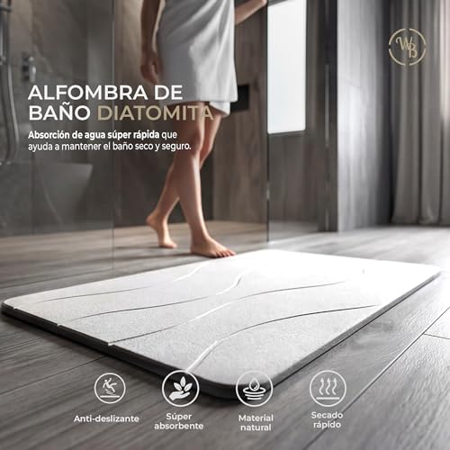 Detalle de WB® Alfombra Diatomita Baño Fast Dry 60x40 Gris – Secado Rápido, Antideslizante y Antibacteriana