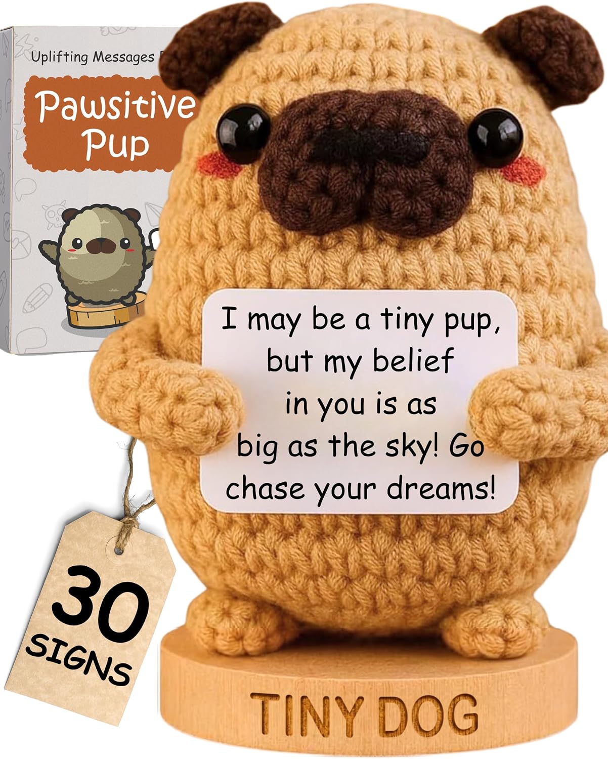 Detalle de Dog lover Gifts for Women: Handmade Pawsitive Pup Crochet Dog with 30 Uplifting Signs