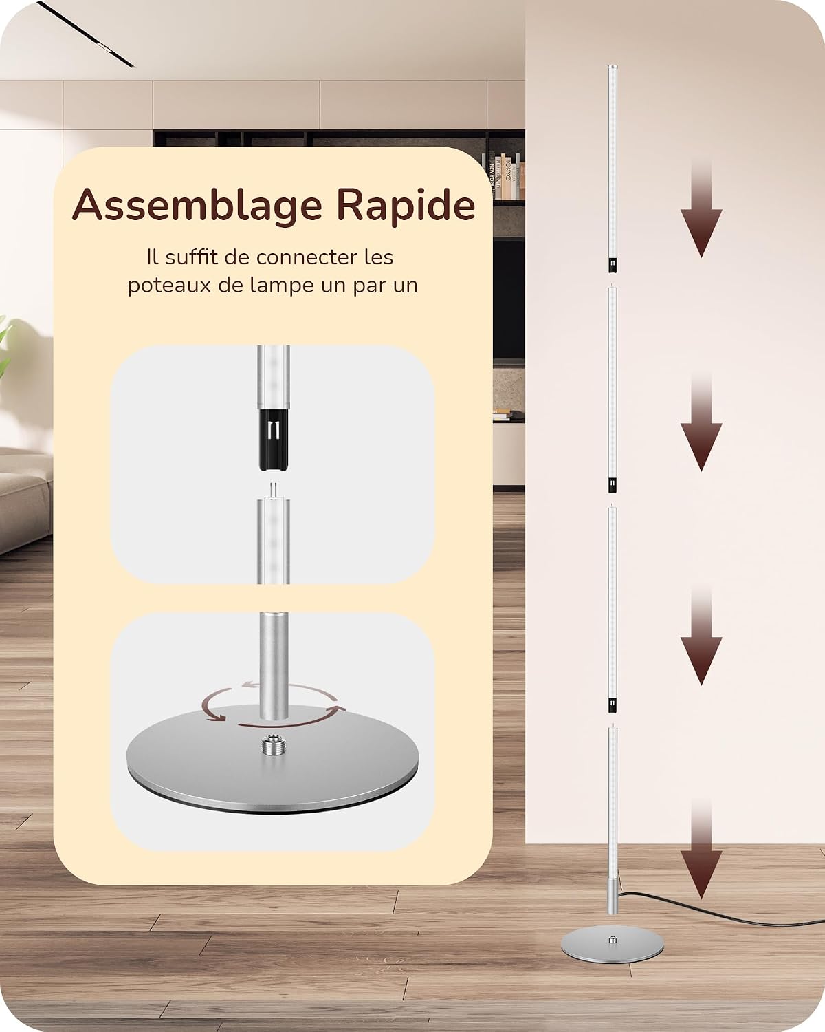 Thumbnail 6 de EDISHINE – Lot de 2 lampadaires sur pied LED à intensité variable avec interrupteur à pied, lumière chaude 3000K
