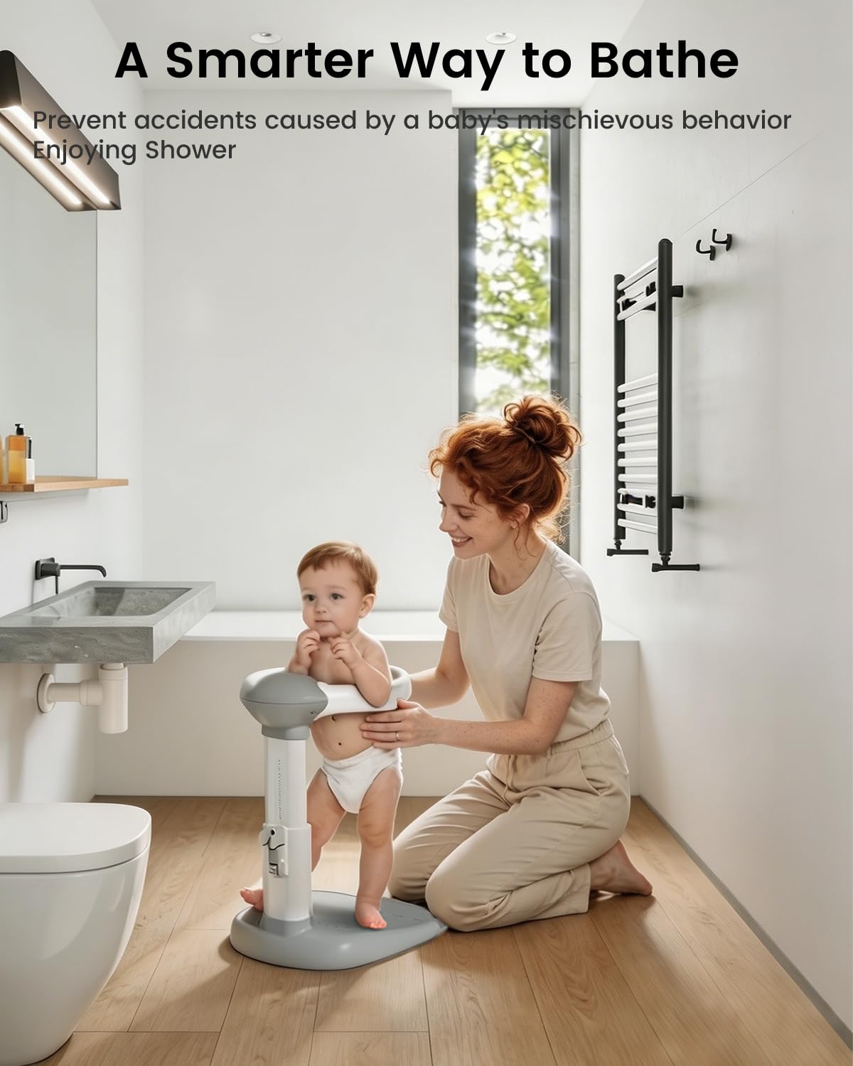 Detalle de COOSEYA Baby Bath with Shower Stand Support | Adjustable Shower Tower and Anti-Slip for Toddlers