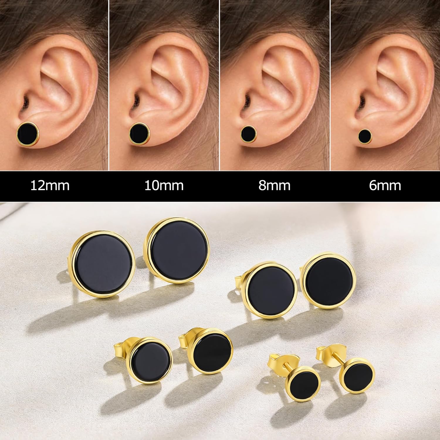 Detalle de ZHOU LIU FU 925 Sterling Silber Ohrstecker mit schwarzem Achat (Echter Silber), Schwarz – für Damen & Herren, rund