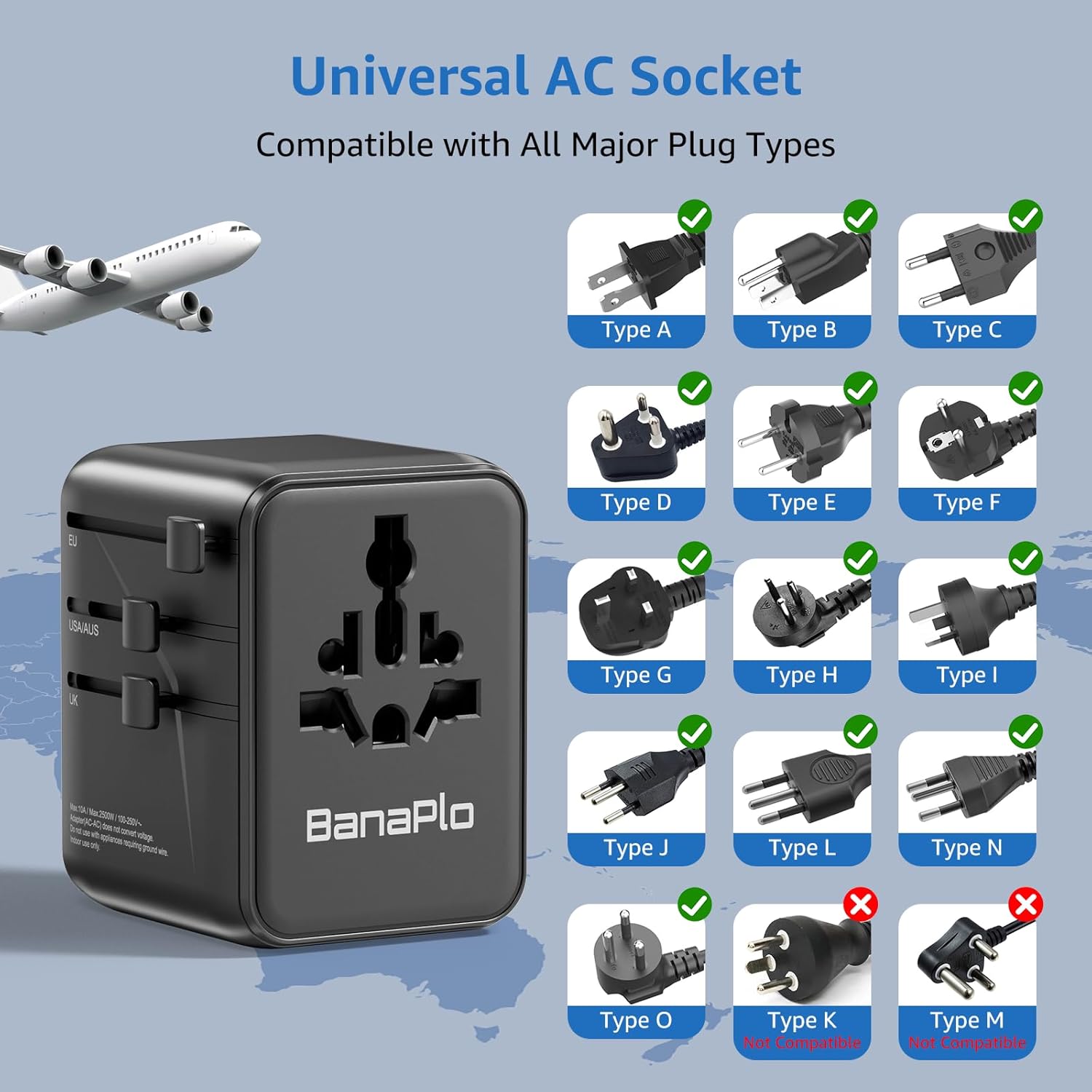 Thumbnail 4 de Universal Travel Adapter Plug with 5 USB Ports (70W PD, 3 Type-C + 2 USB-A) for UK, US, EU & more