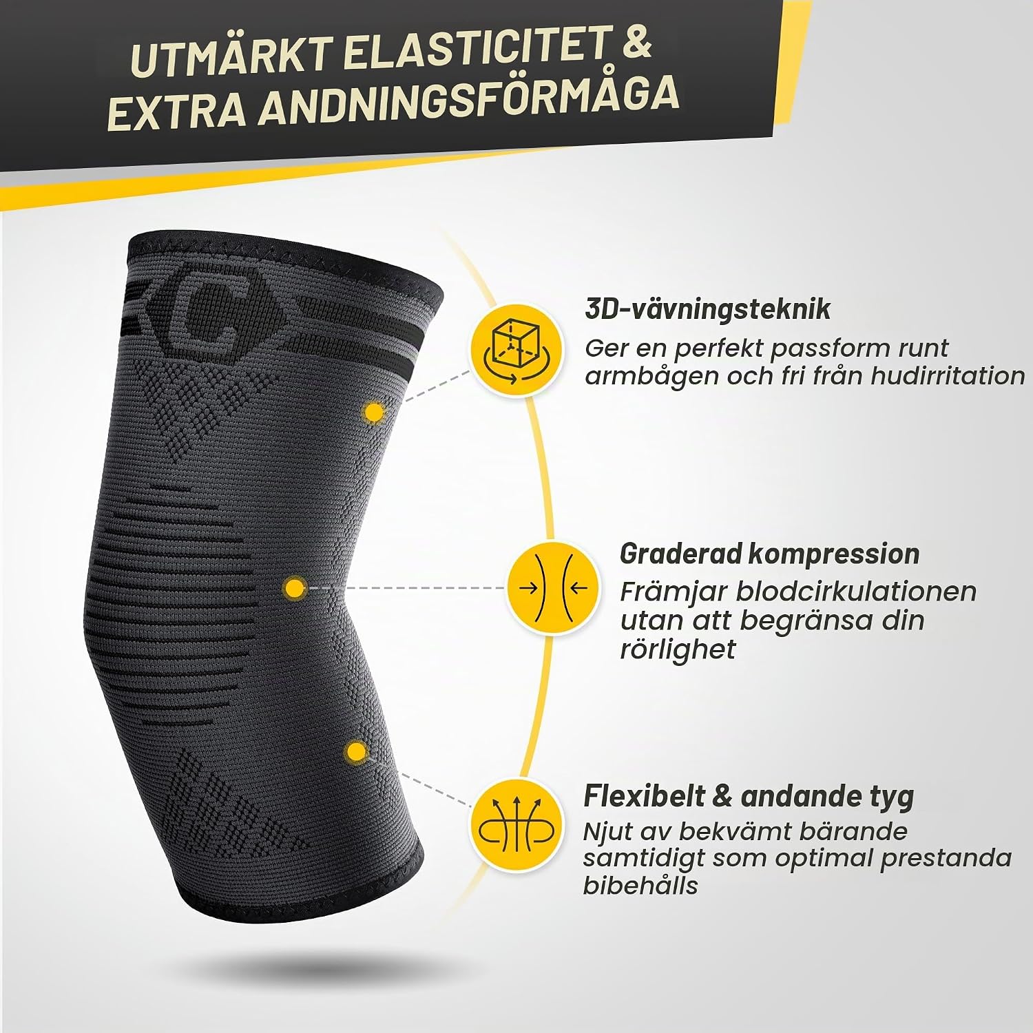 Detalle de CAMBIVO NS12 armbågsbandage, 2-pack med kompression och halkfri passform