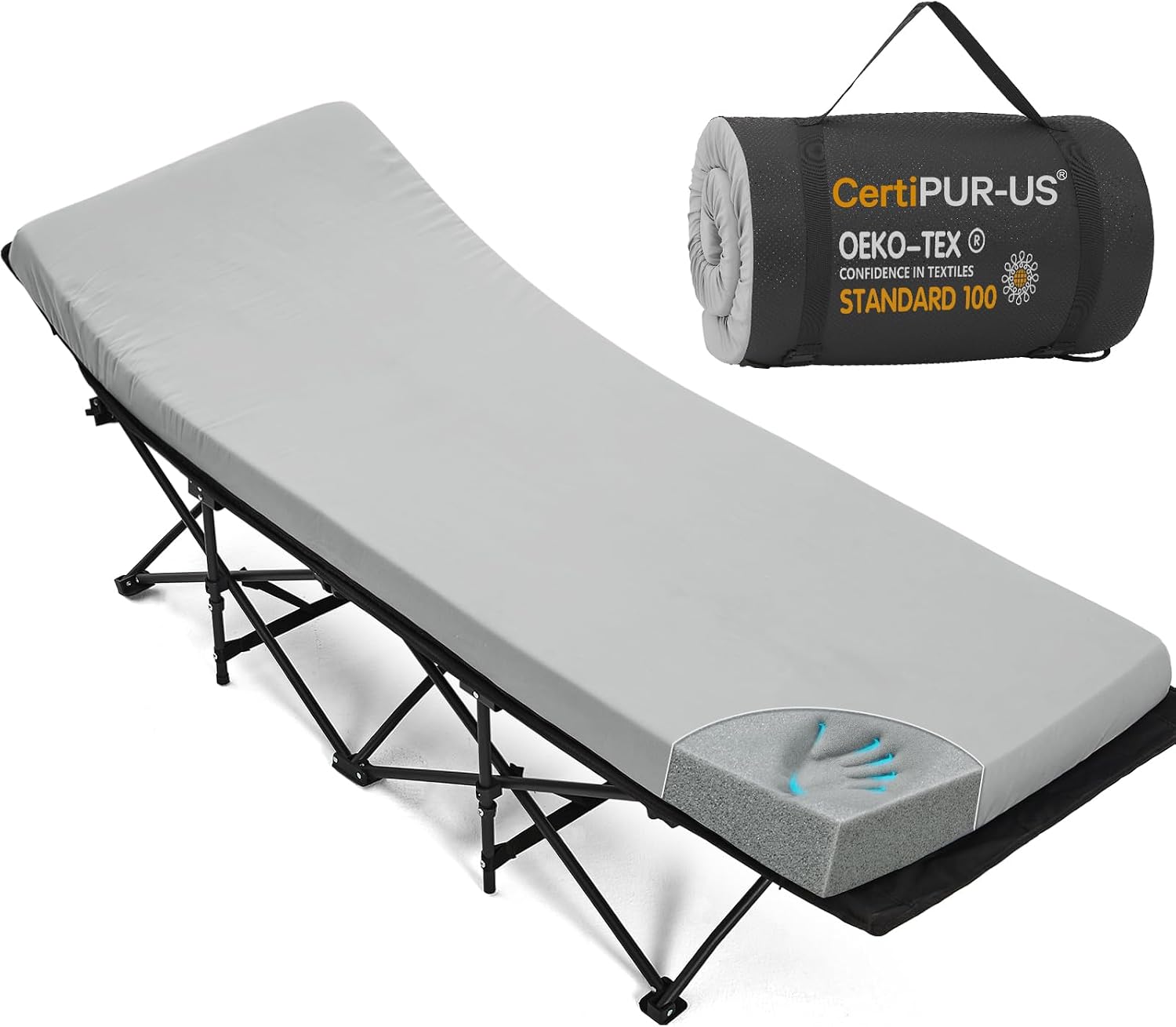 Detalle de CYMULA Camping Cot Mattress Topper (2-inch Memory Foam) — Portable Roll-Up Mattress Pad for Adults (only mattress)