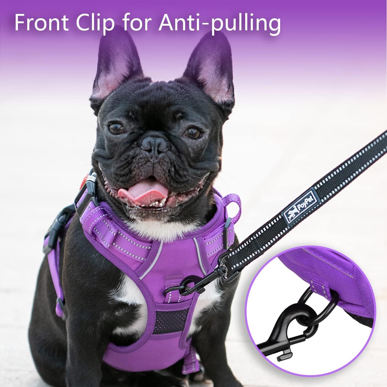 Detalle de PoyPet No Pull Dog Harness (Purple, Size M) – Reflective, Soft & Adjustable