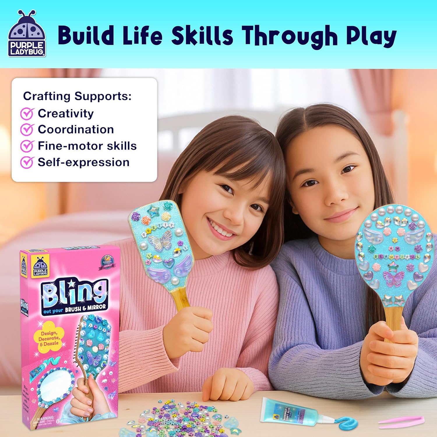 Thumbnail 5 de PURPLE LADYBUG Wooden Mirror & Brush DIY Kit for Ages 6-12 🎨