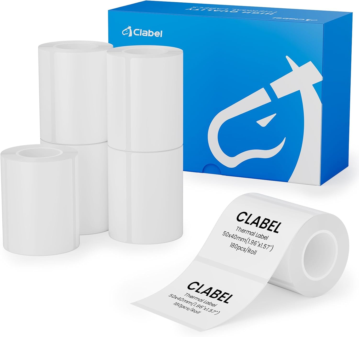 CLABEL 6 rotoli nastro termico bianco 50x40 mm per stampanti di etichette