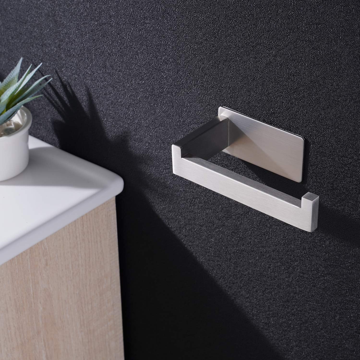 Thumbnail 2 de Aikzik Wall Mounted Toilet Roll Holder with Self Adhesive Backing (Premium 304 Stainless Steel) + 2 Adhesive Hooks