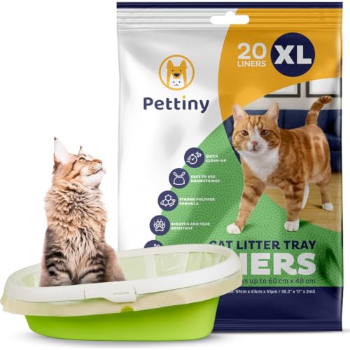 Pettiny 20 Sacs XL à Litière pour Chat — Sacs résistants avec cordons et doublures anti-griffures pour grands bacs