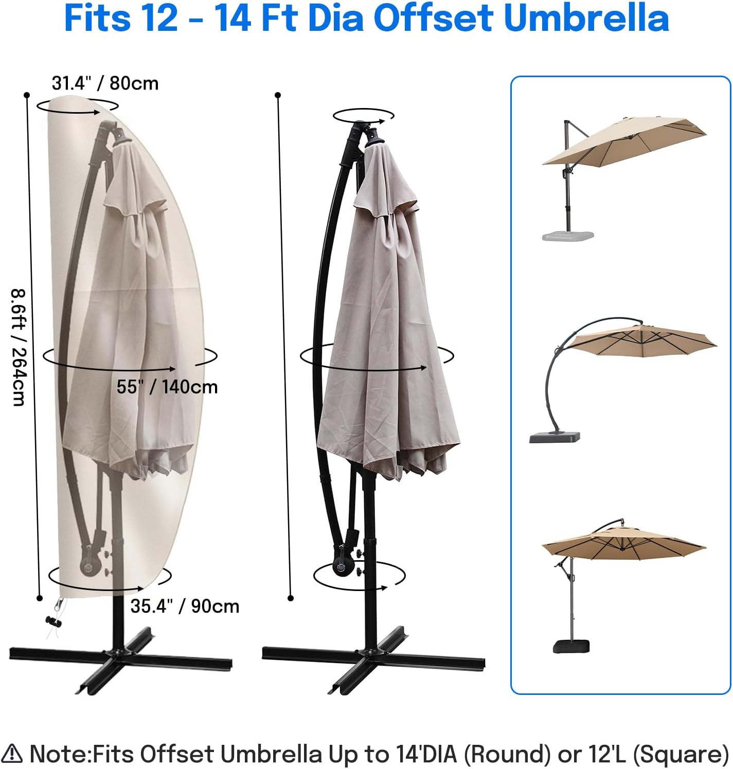 Detalle 2 de OKPOW cantilever parasol cover (600D Oxford, waterproof + UV resistant) for 2.5m–4m gardens