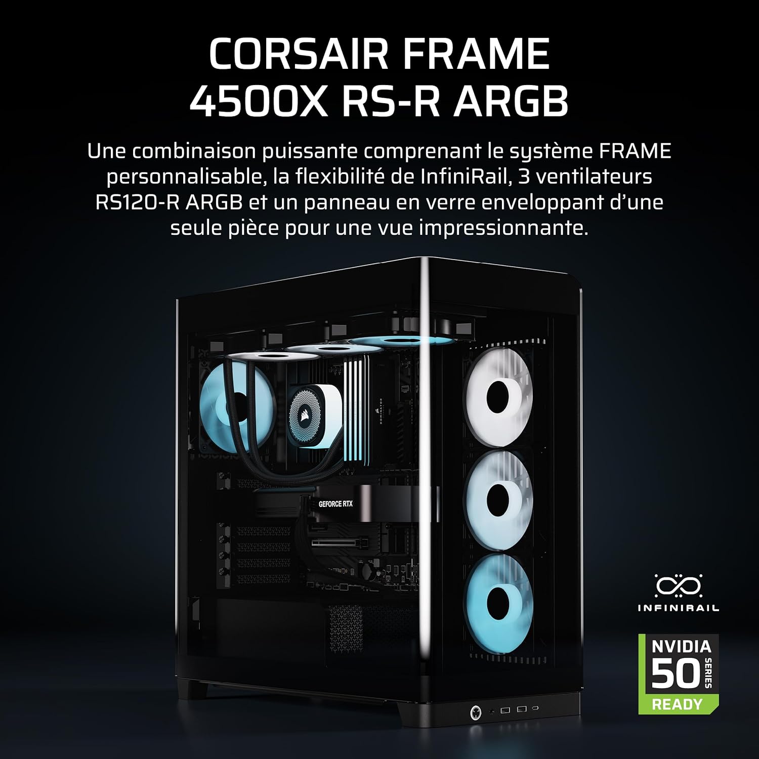 Thumbnail 1 de Corsair Frame 4500X RS-R ARGB : boîtier moyen-tower avec verre panoramique et fixation ventilateurs InfiniRail