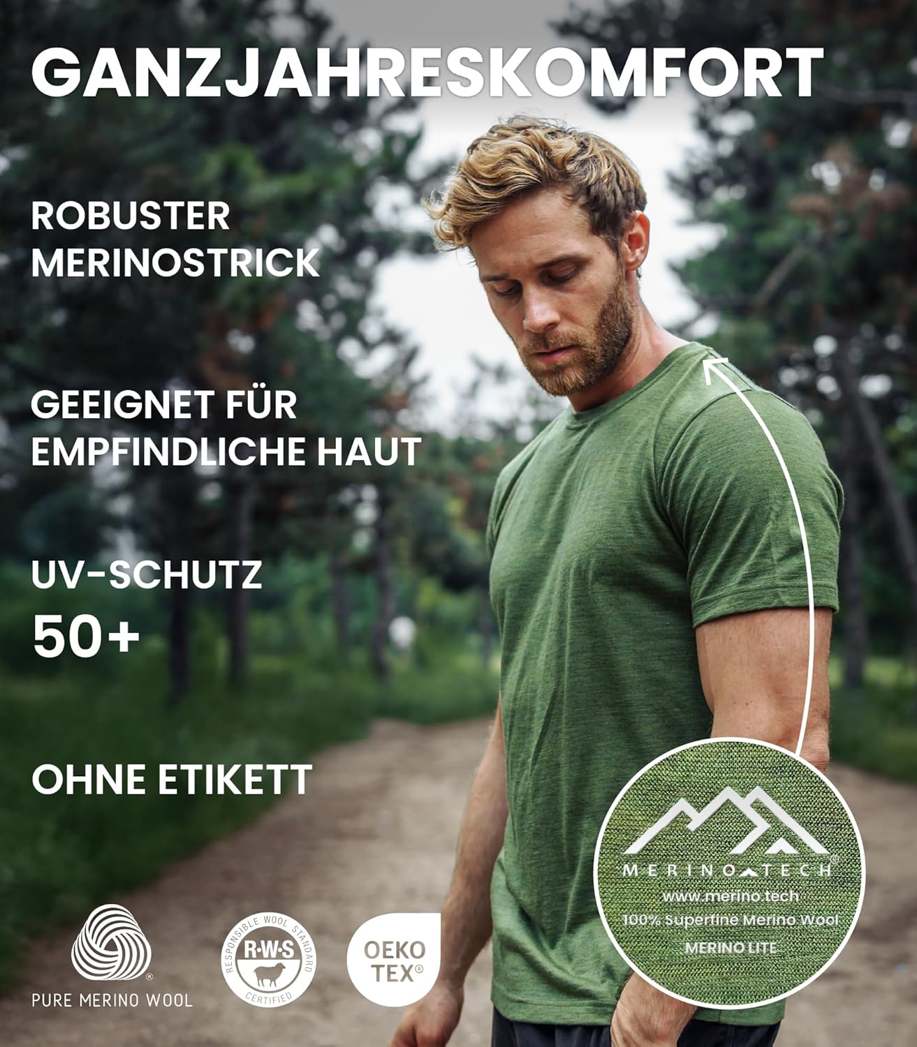 Thumbnail 3 de 100% Merino Wolle Herren T‑Shirt – Leichtes, atmungsaktives Merino-Unterhemd für Sport und Alltag