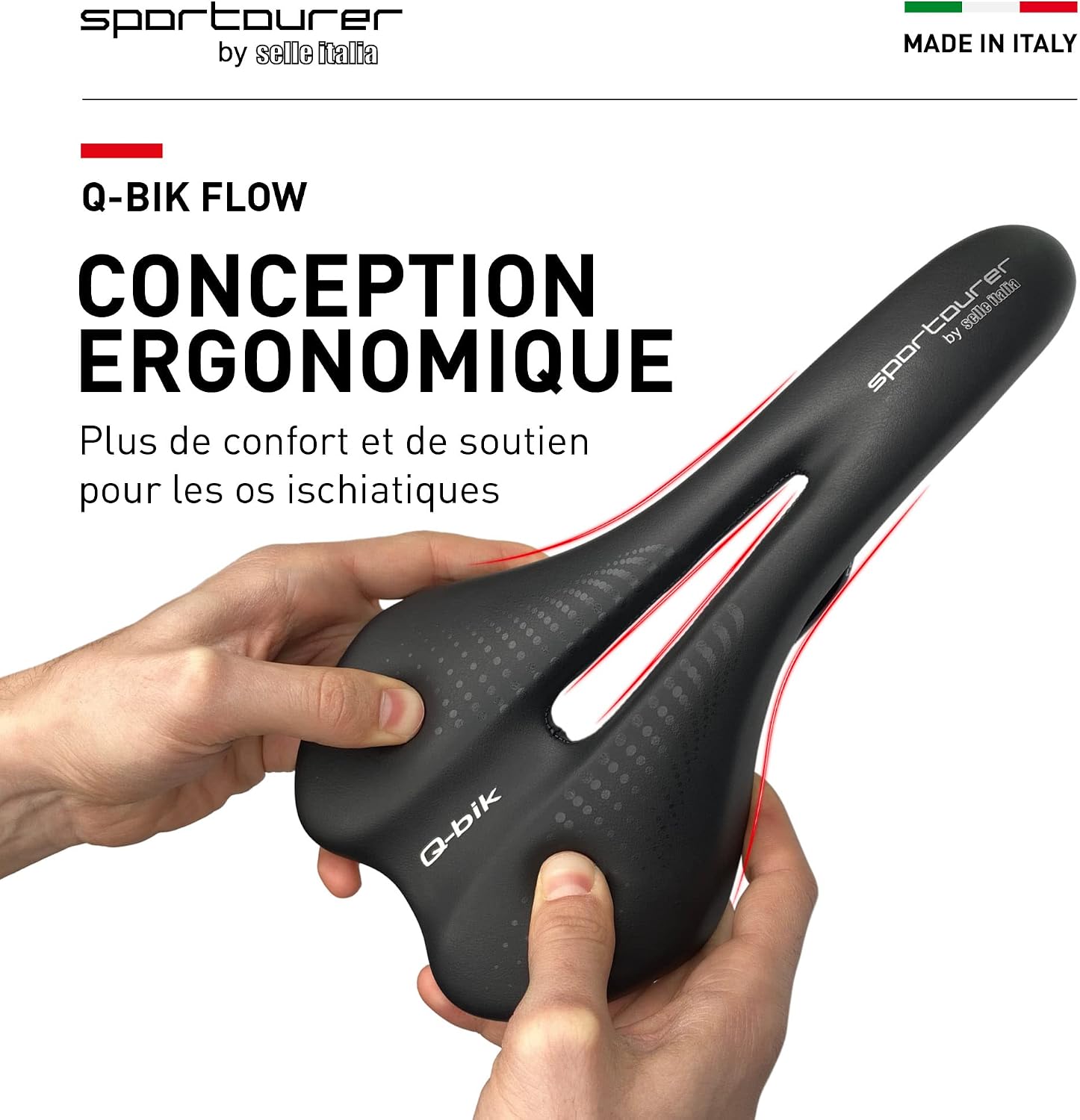 Detalle de Sportourer by Selle Italia - Q-Bik Flow : selle de vélo souple et large, hydrophobe, adaptable à tous les vélos