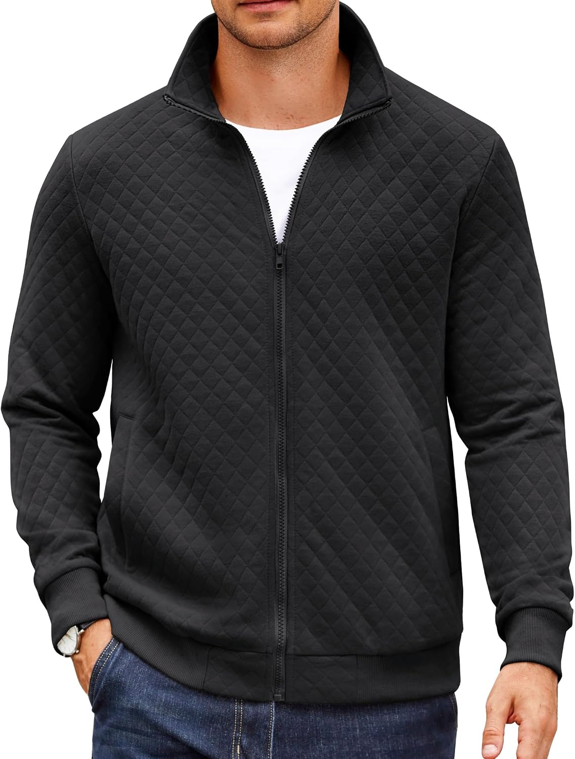 Thumbnail 5 de COOFANDY Zip Up Quilted Mock Neck Jacket