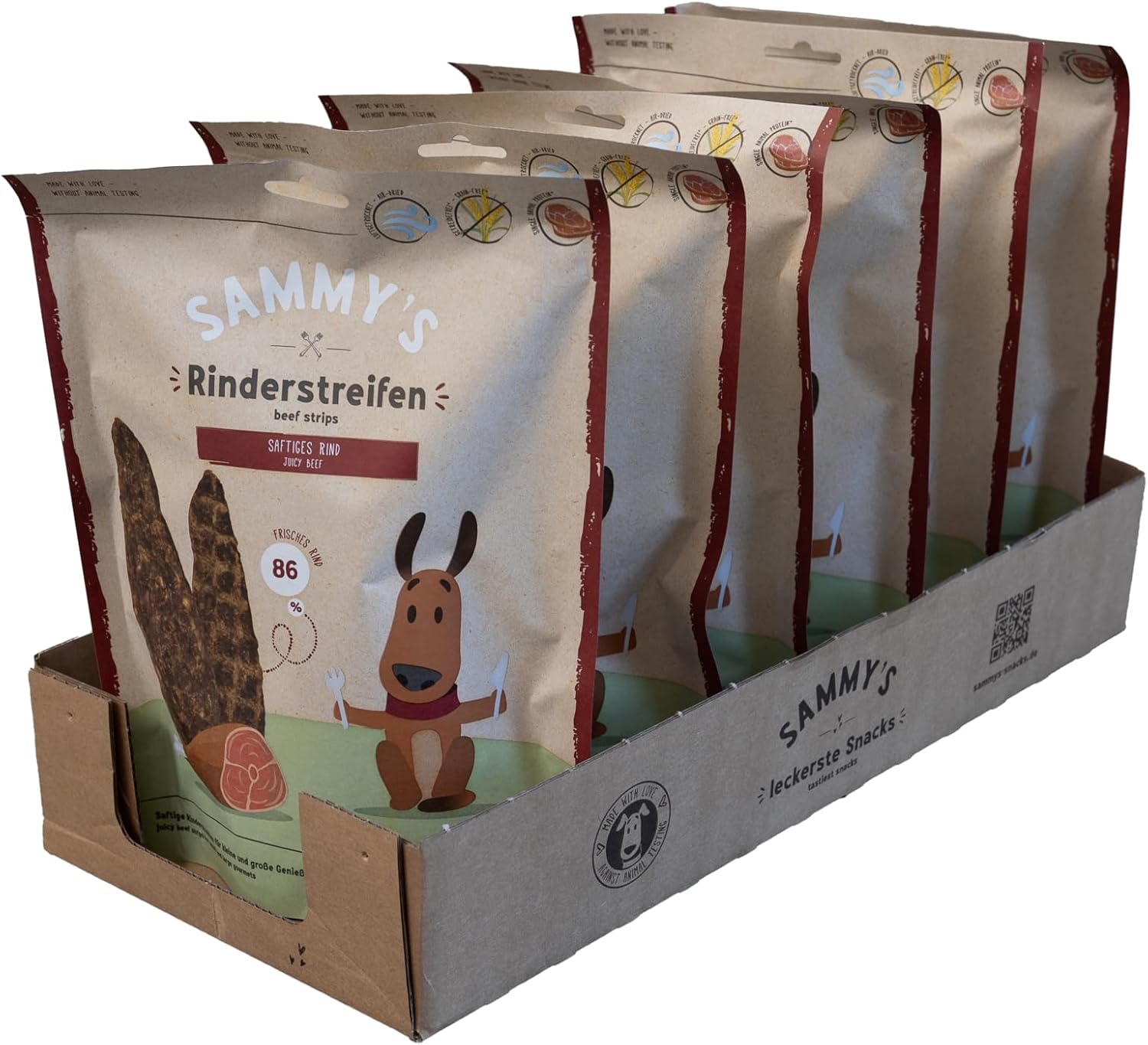 Detalle de Sammy’s Rinderstreifen – Getreidefreier Fleischsnack mit Single Animal Protein (6 x 190 g)