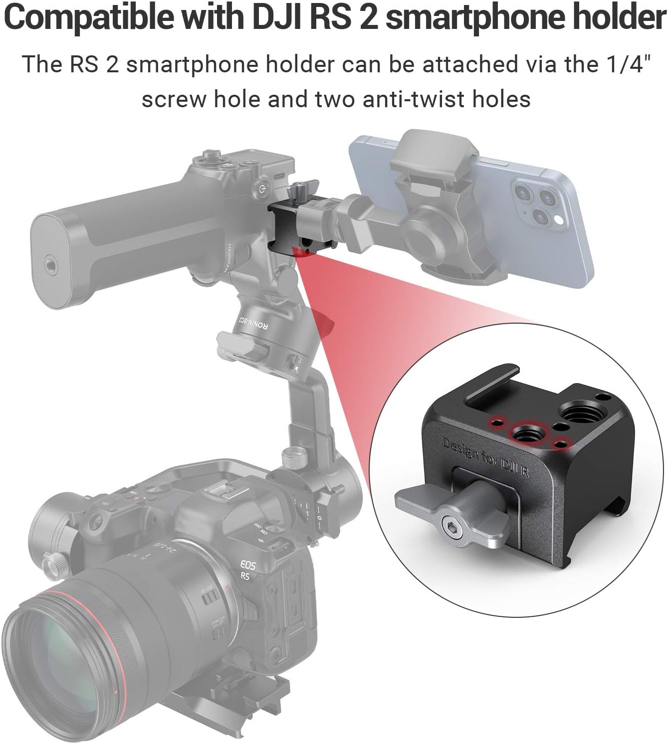 Detalle 2 de SMALLRIG 3025 NATO-klembevestiging voor DJI RS-gimbals met cold shoe