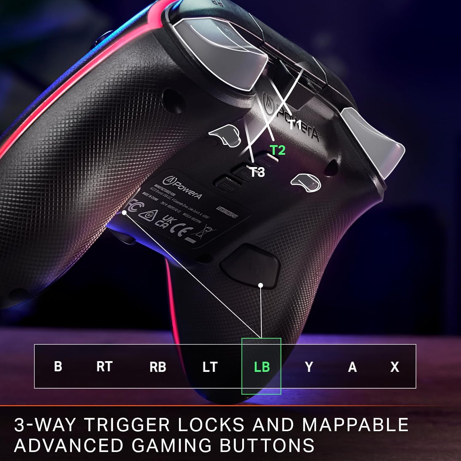 Detalle de PowerA kabelgebundener Advantage-Controller für Xbox Series X|S (Lumectra, weiß) mit Multizonen-RGB und 3-Wege-Trigger-Locks