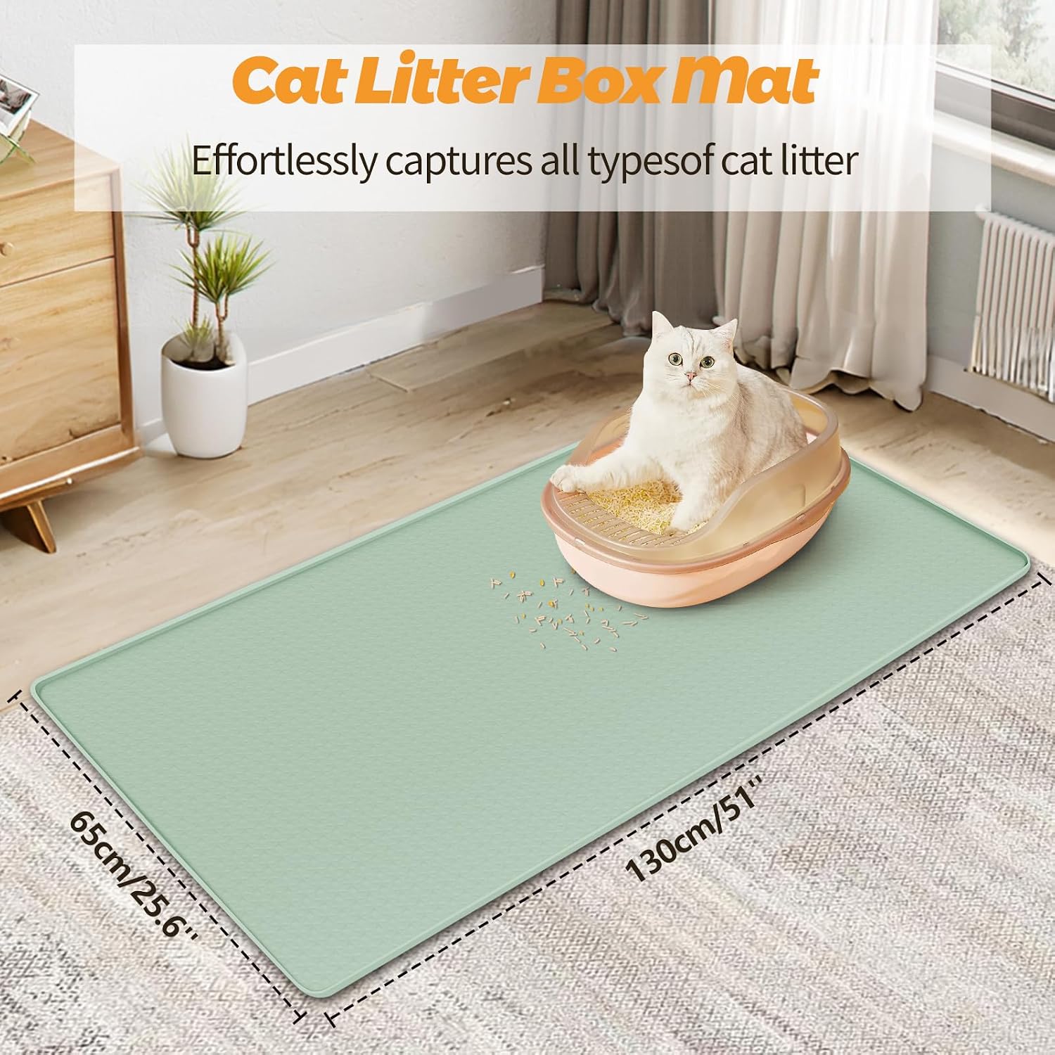 Detalle de Bartuke Cat Litter Mat XXL: Silicone, 51x26 inches, Diamond Pattern with Edge