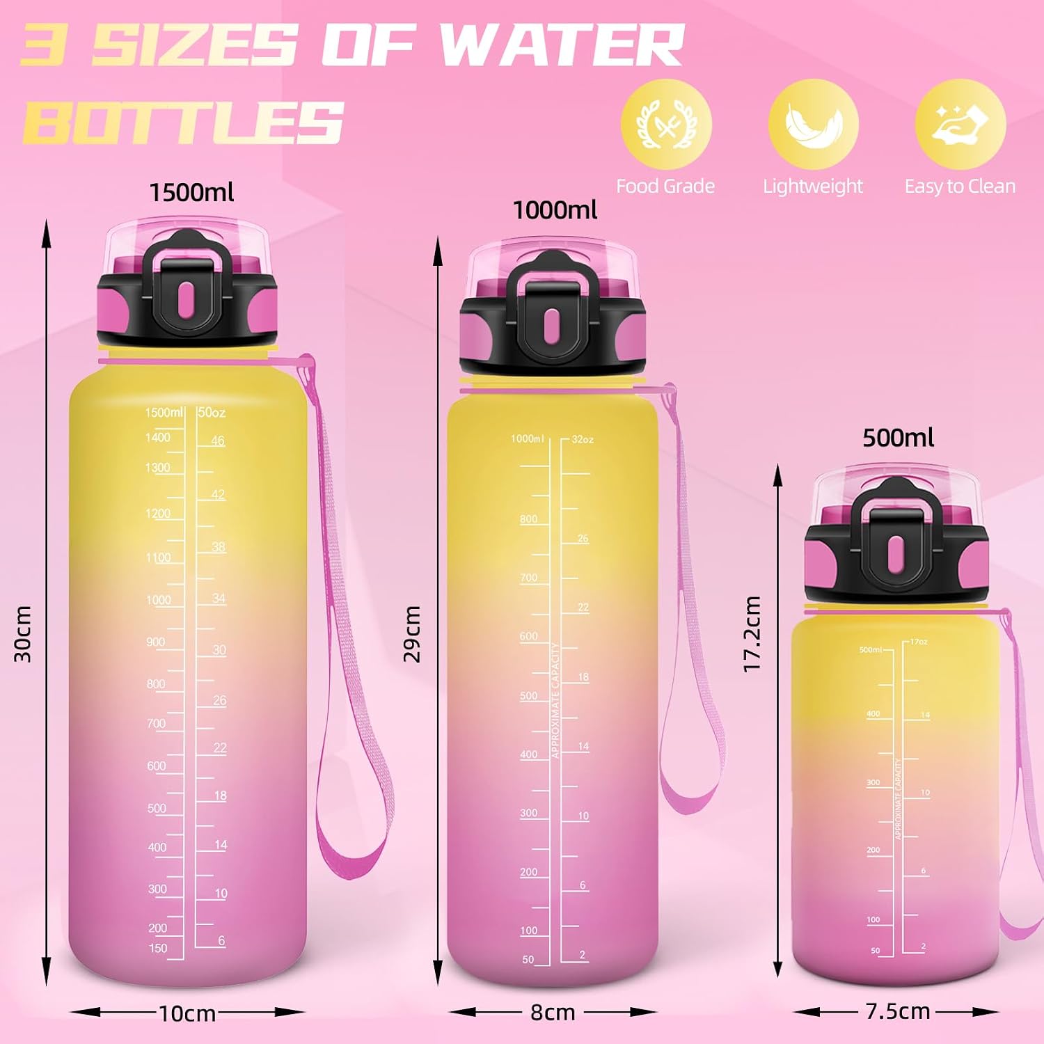 Detalle 2 de Grsta Grsta-TY-SYXZG-1000ML-JB-Yellow-Pink – butelka sportowa 1 l ze słomką i skalą czasu