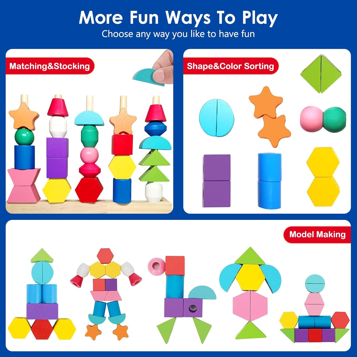 Detalle de Chithor Jeux Montessori 3 en 1 Perles et Empilage 🎲