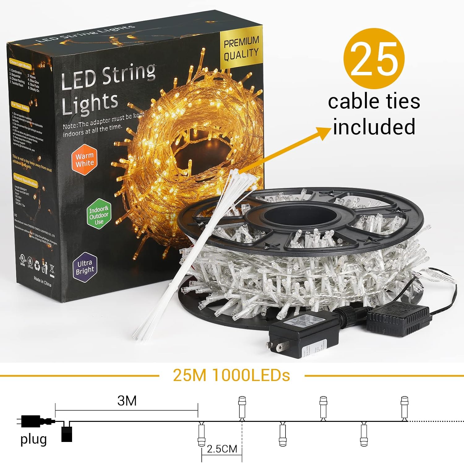 Thumbnail 5 de Quntis CL-A1000C LED String Lights, 83 ft, 1,000 Warm Yellow LEDs