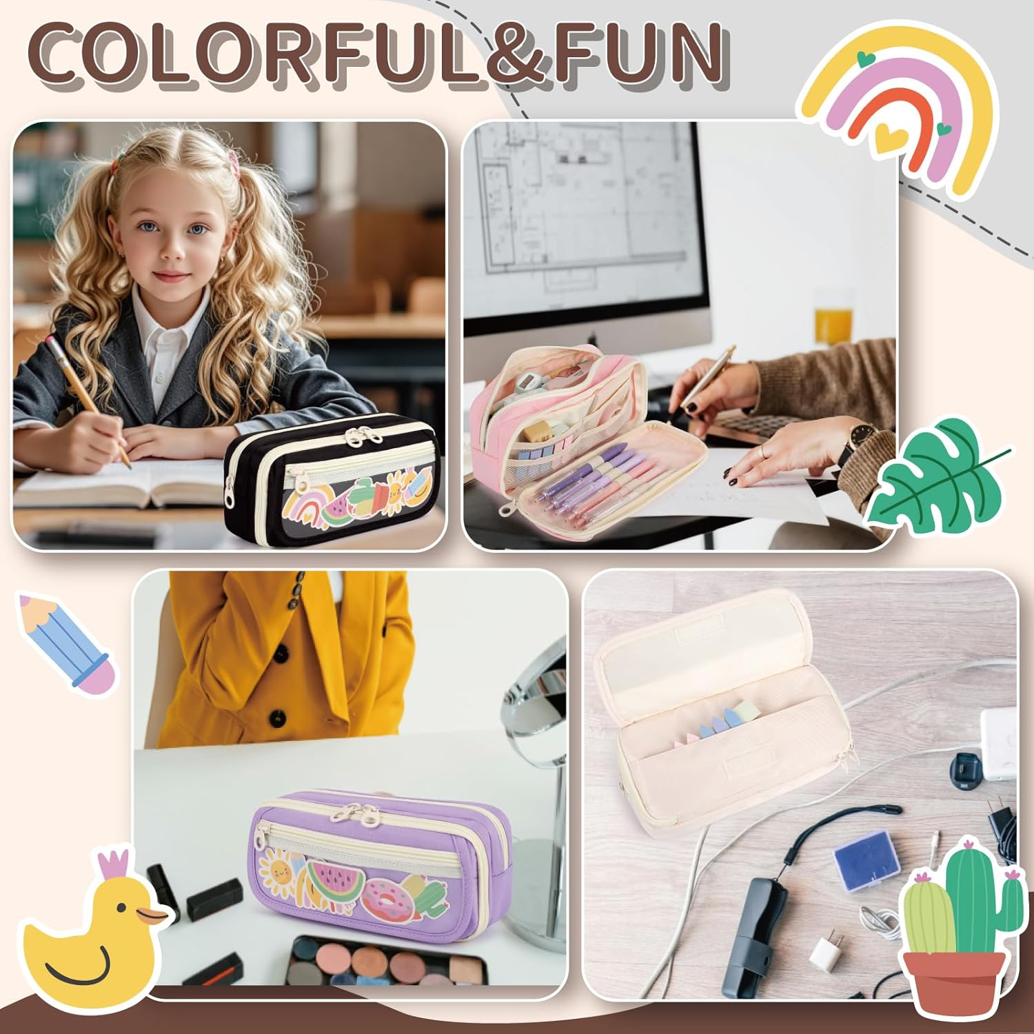 Detalle de Large Capacity Pencil Case with Compartments (zip pocket, elastic straps & card slots) for school, college and office