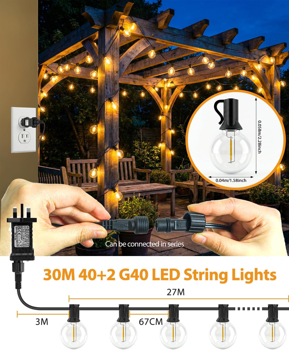 Detalle de btfarm Outdoor Festoon Lights 36 m