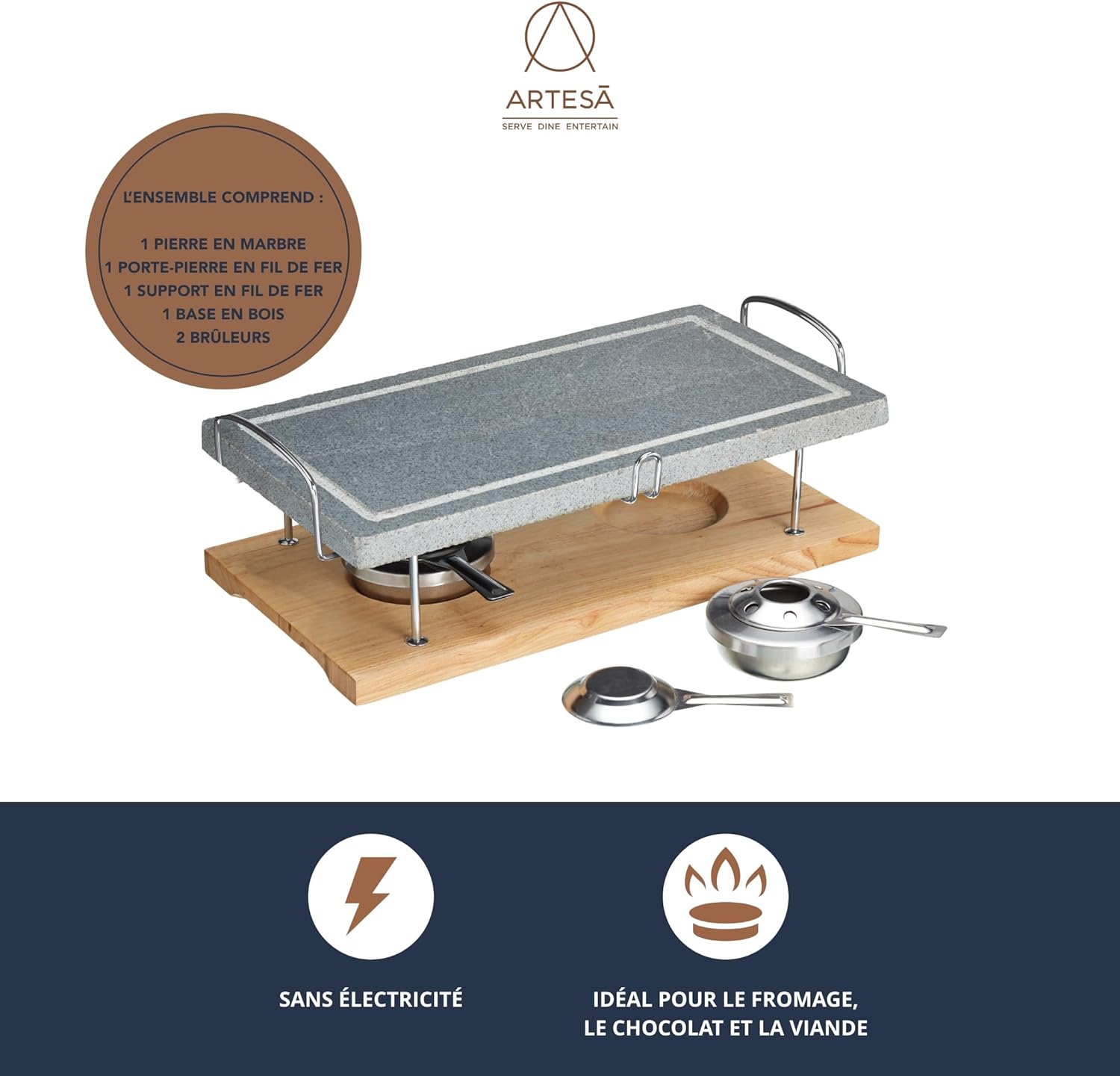 Thumbnail 1 de Artesà Marble Hot Stone Grill, 41,5 x 22 x 15 cm - cuisson conviviale au centre de la table