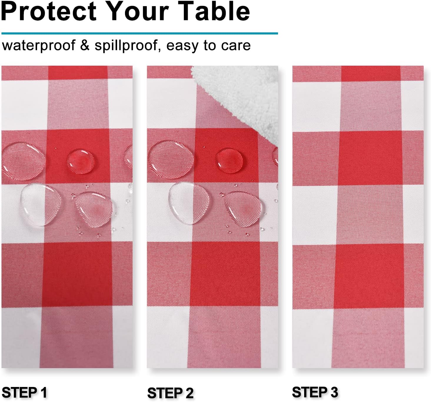 Thumbnail 2 de Hiasan Checkered Tablecloth Rectangle (Red & White Gingham) — Waterproof, Wrinkle-Resistant Polyester, 52 x 70 Inch