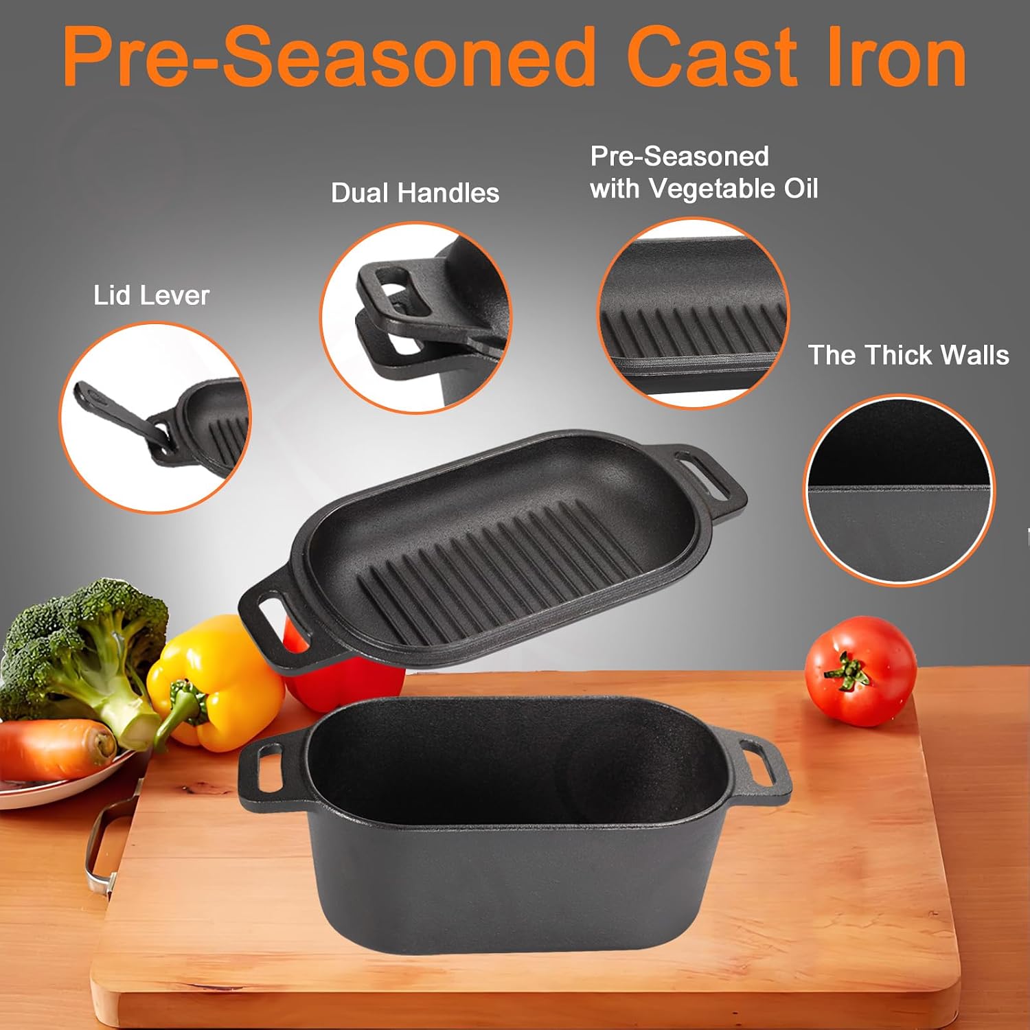 Detalle 1 de OLLAKOK 2-in-1 Cast Iron Dutch Oven 3.8 QT ⌛