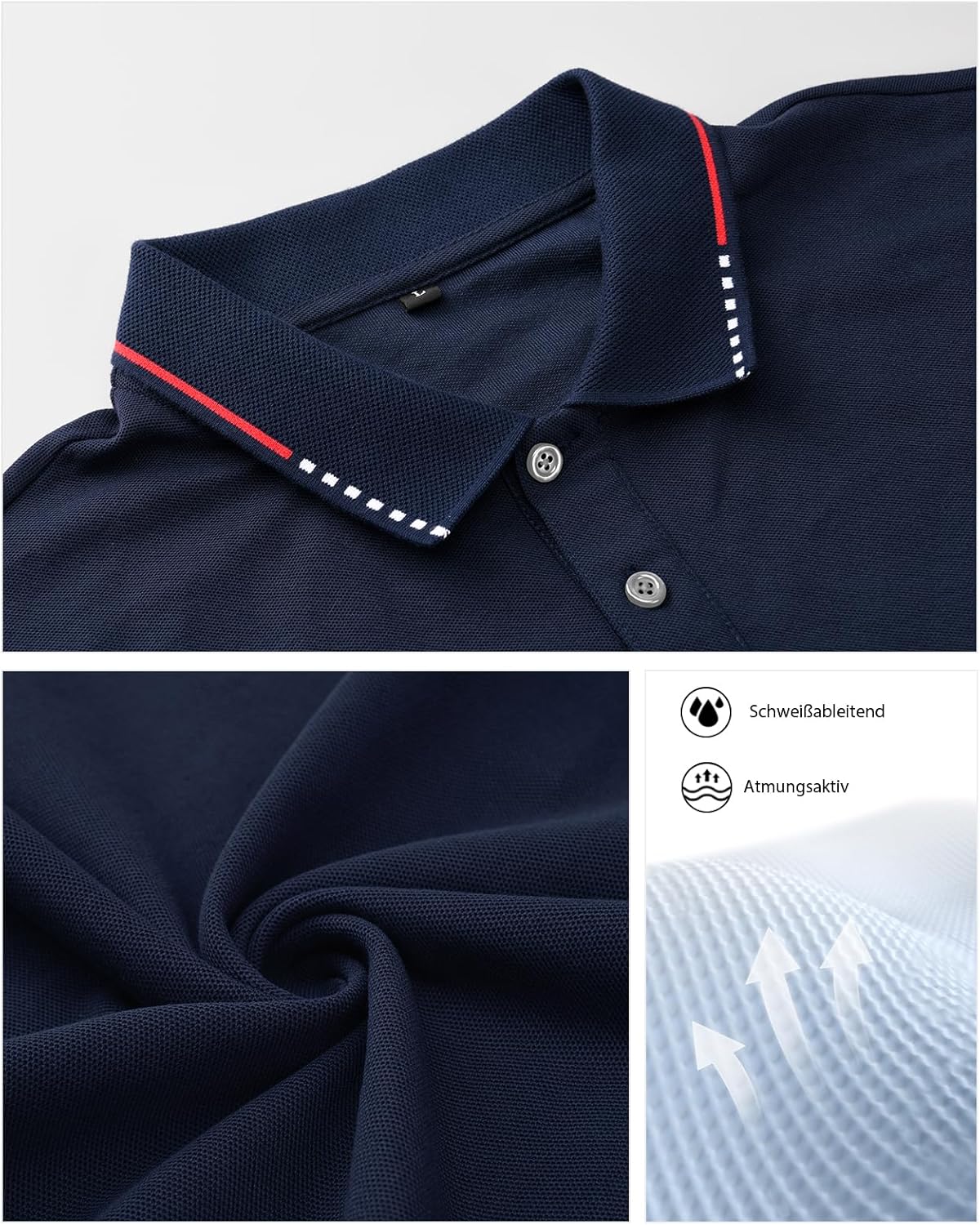 Detalle de HMIYA Herren Polo Kontrast Kurzarm – Klassisches Poloshirt aus Baumwolle