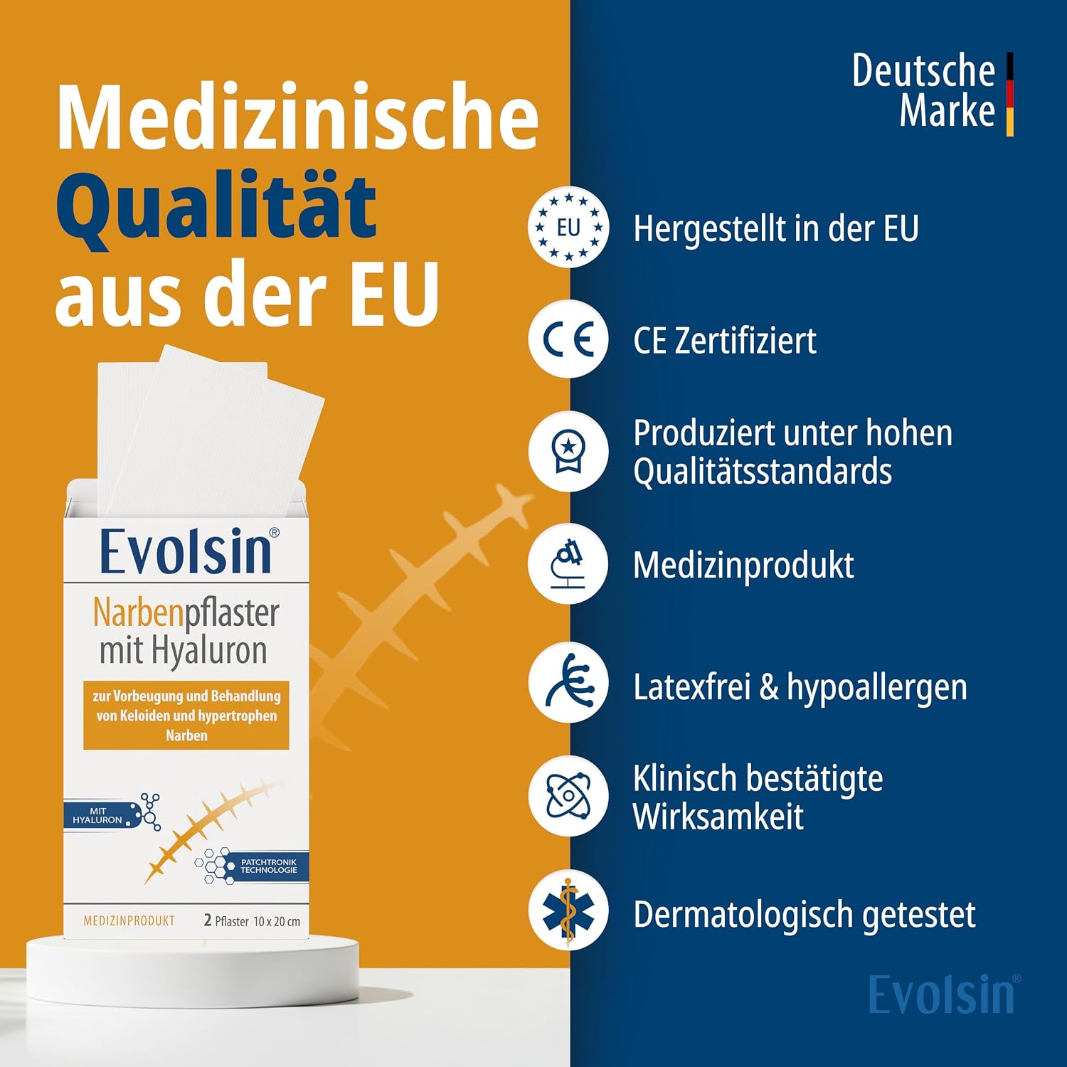 Thumbnail 6 de Evolsin Narbenpflaster mit Hyaluron & Patchtronik – Für OP-Narben, Kaiserschnitt, Keloide & hypertrophe Narben