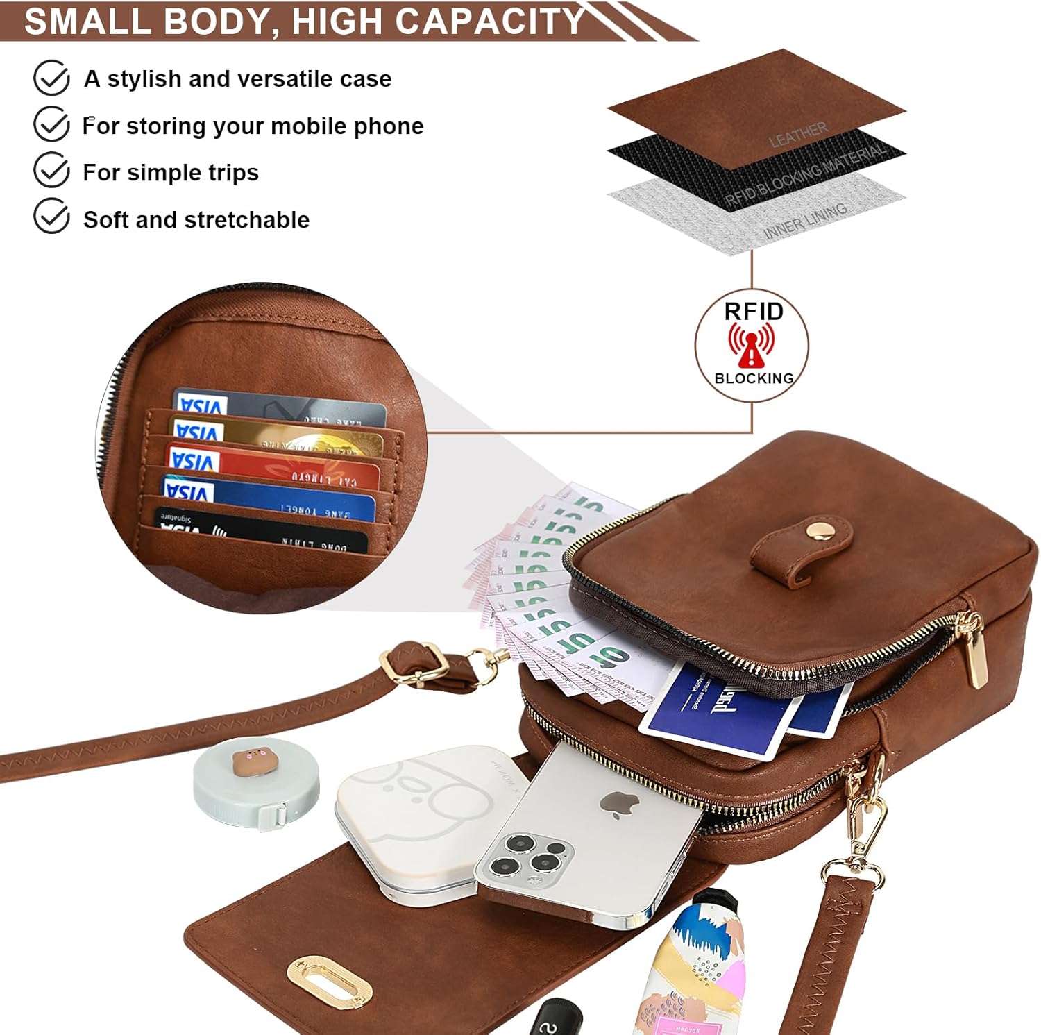Thumbnail 4 de Leathario Cross Body Bag Women: Vegan Leather Phone Bag in Small Cross-Body Style