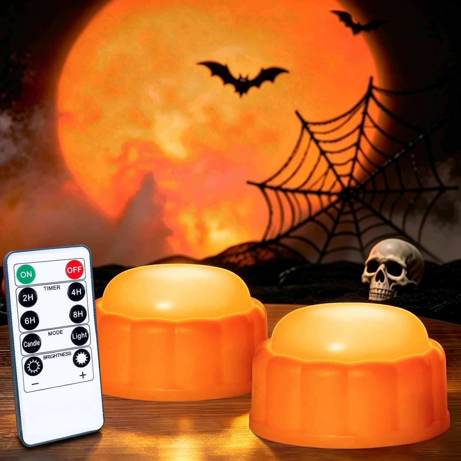 Detalle de AMAGIC CLTY Pumpkin LED Tealights, 2-Pack with Remote, Flicker and Timer