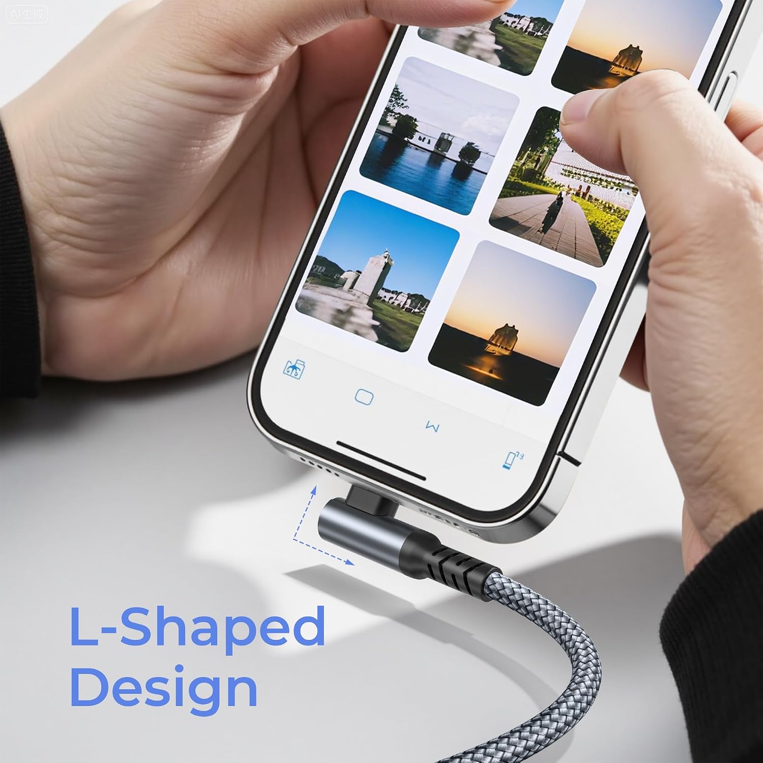 Detalle de BASESAILOR iPhone 14 right‑angle 3m Lightning cable