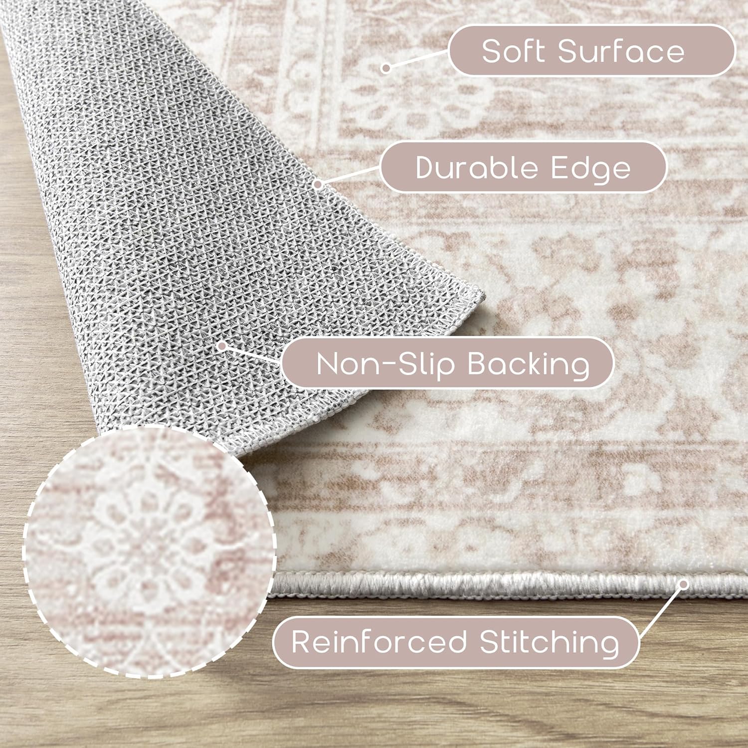 Thumbnail 2 de BILEEHOME Light Pink 6x9 Vintage Distressed Area Rug (Low Pile, Machine Washable)