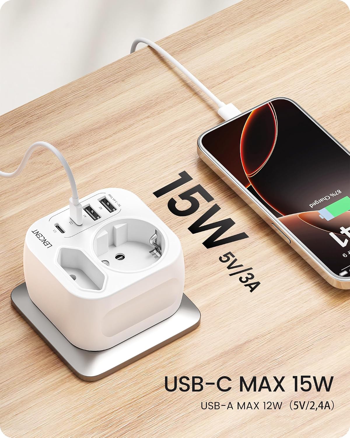 Detalle de LENCENT Prise USB 6 en 1 🔌
