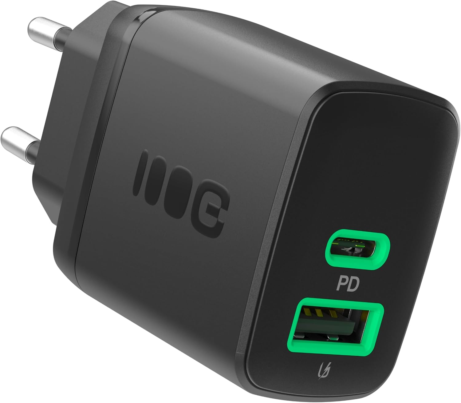 Detalle de Greencell PowerSource Duo30: Caricabatterie USB-C da 30 W con doppia porta per viaggiare leggero