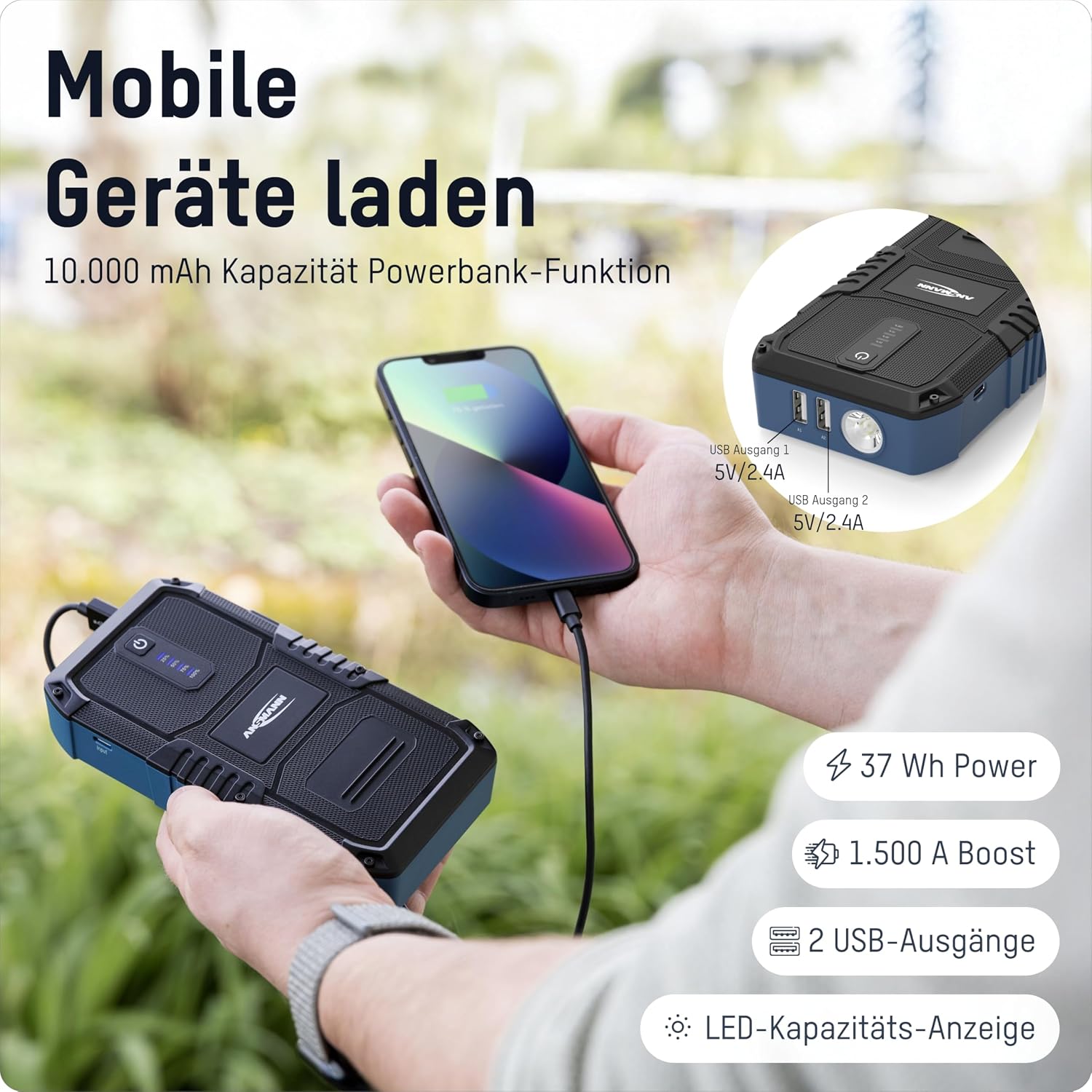 Thumbnail 3 de ANSMANN Starthilfe-Powerbank 1500A für 12V-Fahrzeugbatterien (Auto, Motorrad & Boot) inkl. Taschenlampe