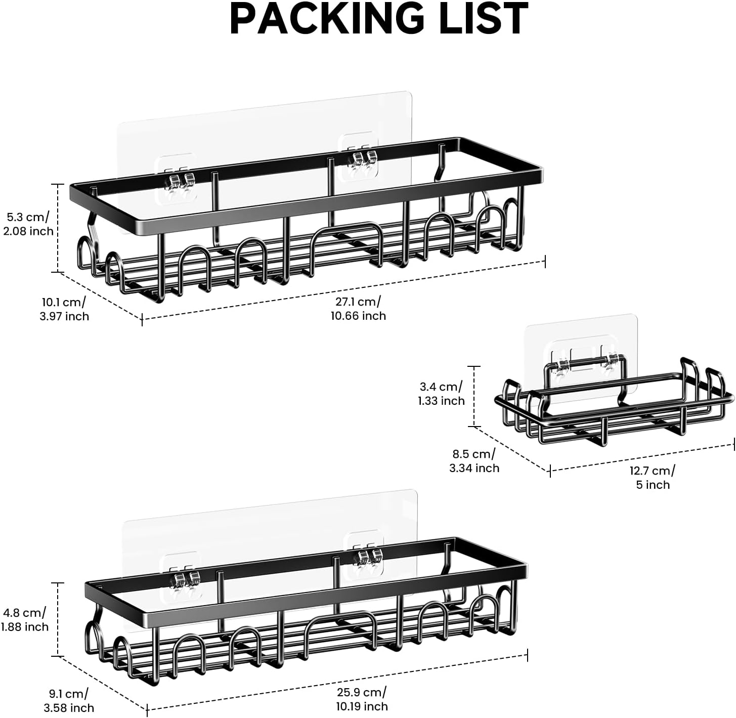 Thumbnail 2 de Deyhoc set da 3 mensole per doccia in acciaio inox antiruggine con adesivi, nero