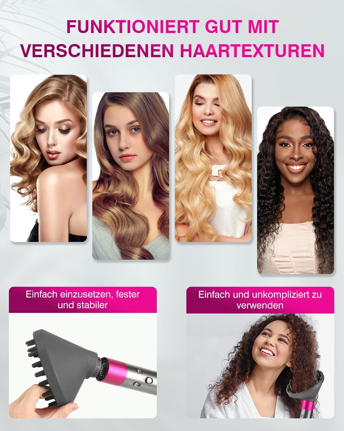 Detalle de Diffusor-Aufsatz für Dyson Airwrap – Kompatibel mit HS01/HS05/HS08, verstärkt natürliche Wellen und Locken (Grau)