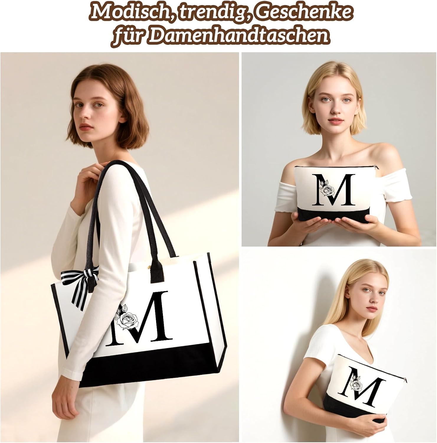 Thumbnail 2 de AnruzonGeschenke für Frauen – Personalisiert: Initial A-Z Canvas Einkaufstasche & Kosmetiktasche + Grußkarte