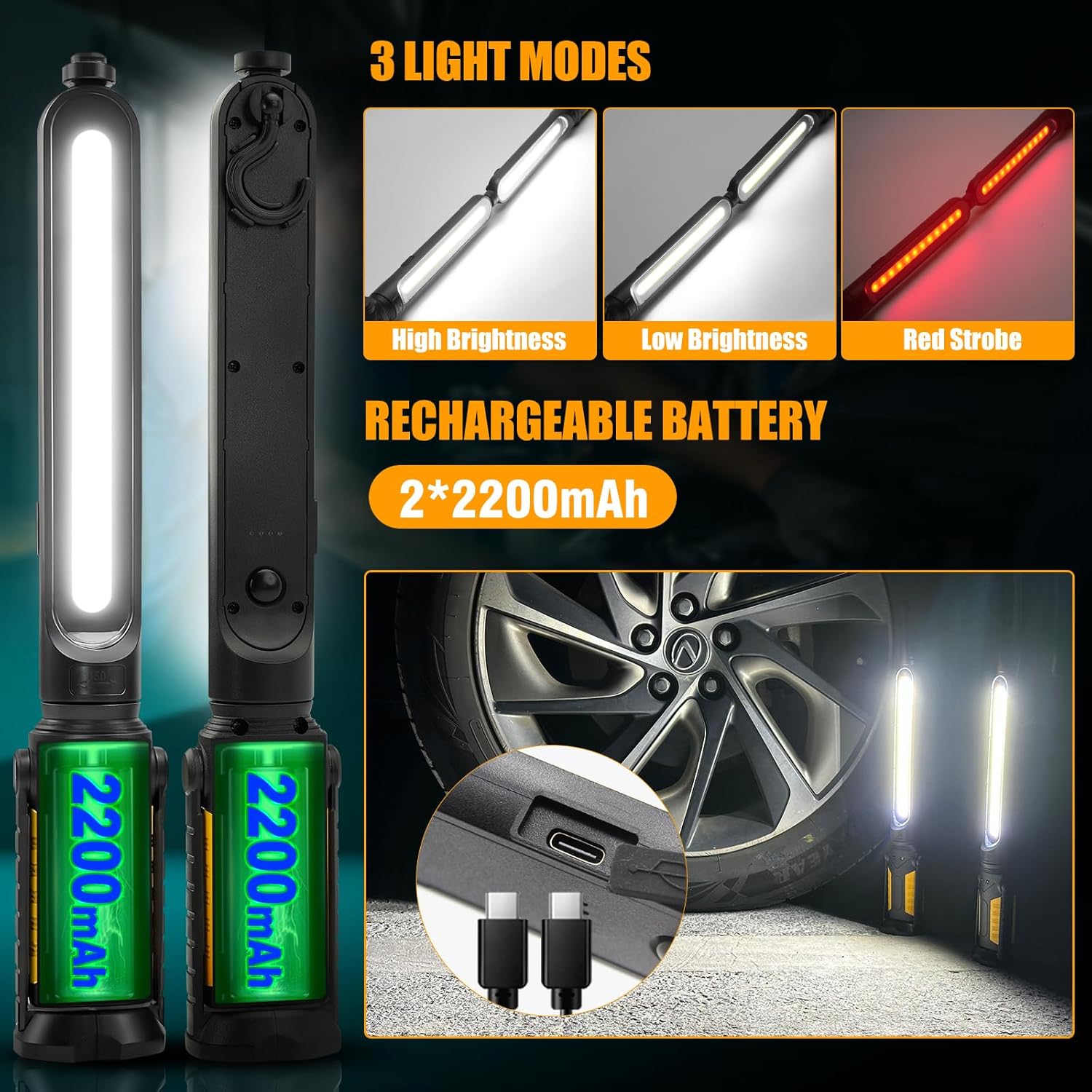 Thumbnail 4 de SYLSTAR Lampada da lavoro ricaricabile con sensore e base magnetica, doppia luce fino a 2400 lm