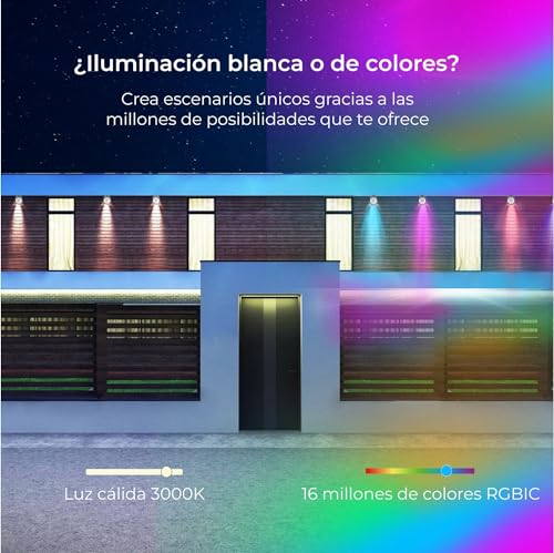 Detalle de Set 4 focos outdoor SmartLED KSIX: iluminación RGBWIC conectada y resistente al exterior