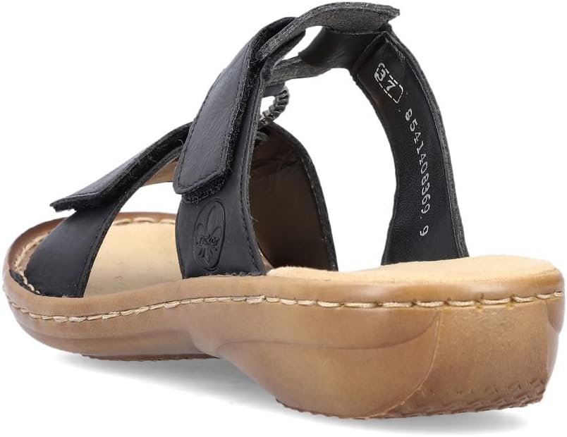 Detalle 2 de Rieker Damen Pantoletten 60885 – Keilabsatz-Slipper mit Klettverschluss, schmale Weite