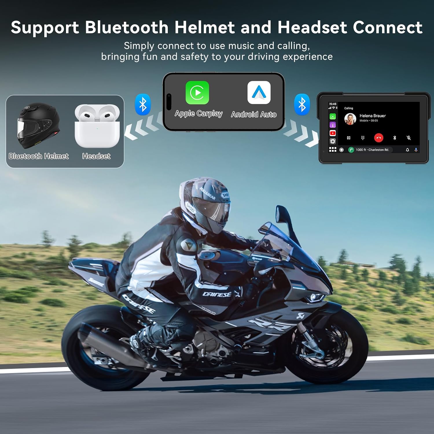 Detalle de 7″ Écran CarPlay moto sans fil – Navigation, Bluetooth double et IP67